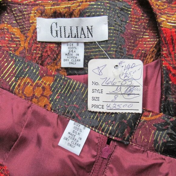 36 bust 2-piece silk suit GILLIAN logo 1980s paper hang tag, Tunic length Blazer - Picture 10 of 11